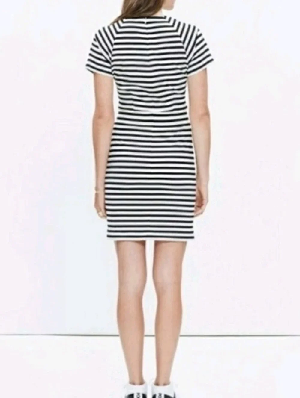 Madewell Stripe Dress Size 0 Black Off- White Knit Stretch Short Sleeve
